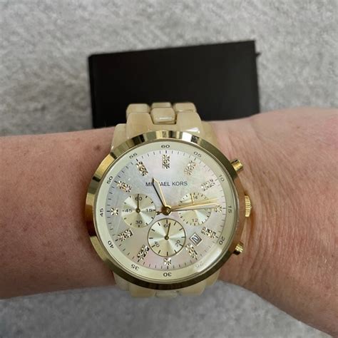 gold chonograoh rinestone face michael kors watch|Women’s Gold.